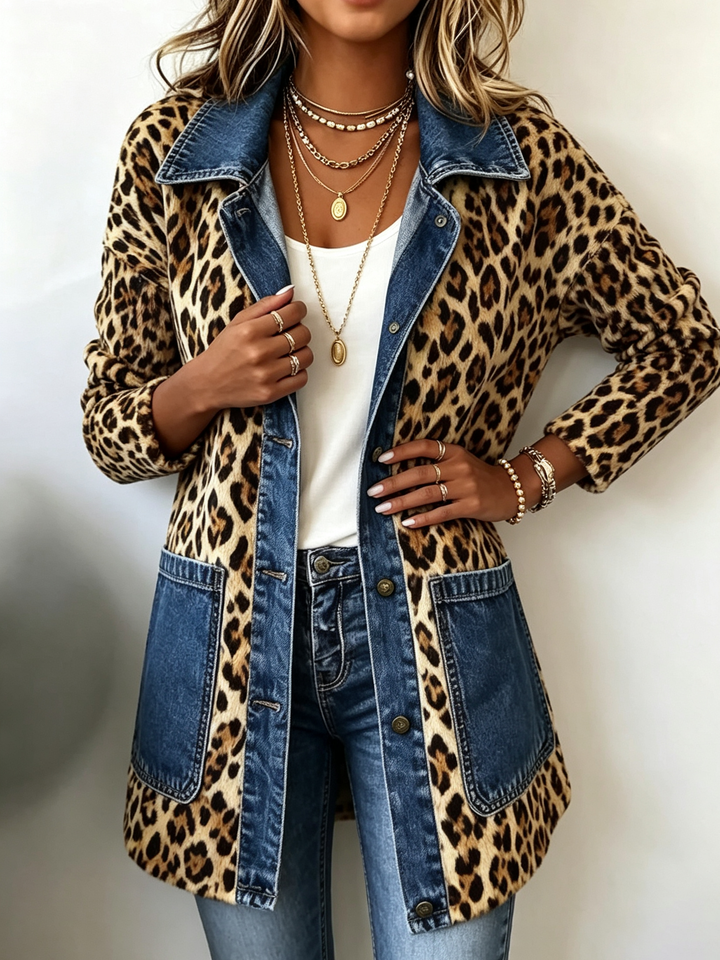 Roxane | Bold Animal-Print Contrast Longline Jacket