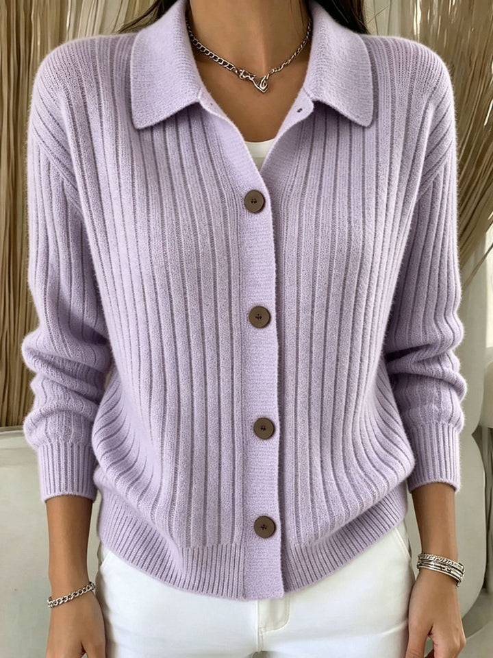 Angeline | Ribbed Collared Button-Down Cardigan