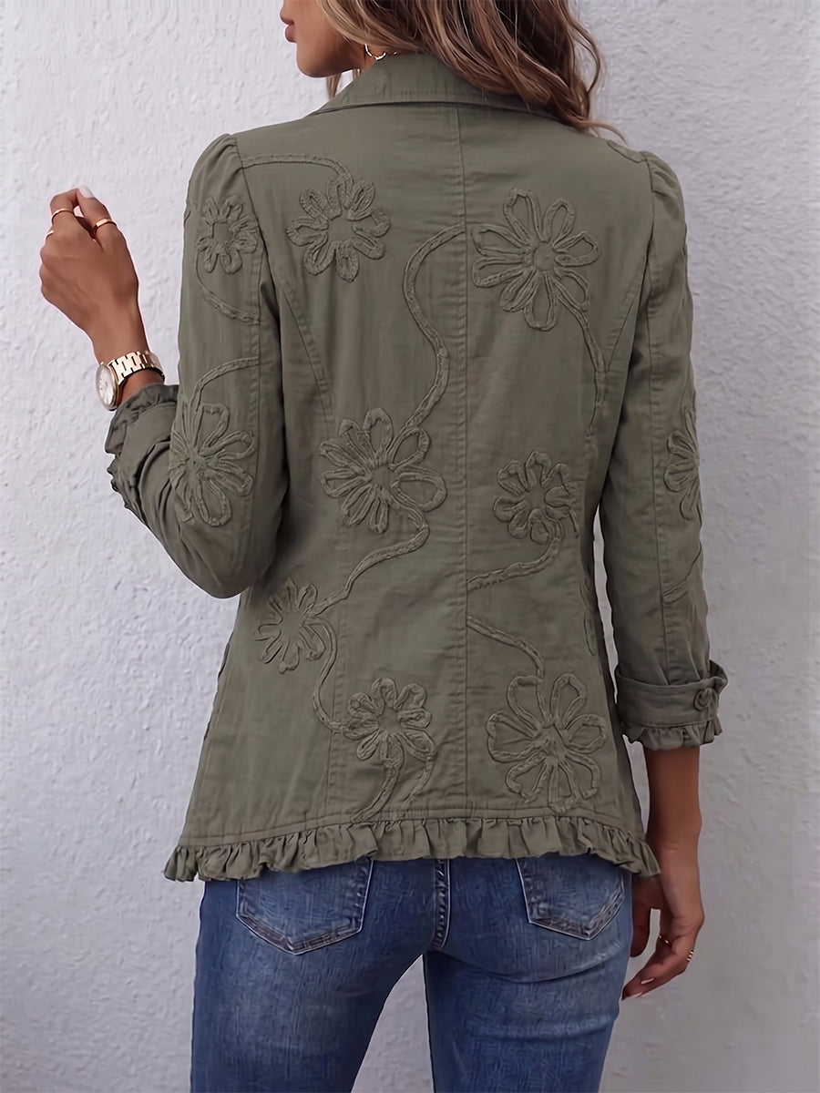 Tessa | Floral Embroidered Ruffle-Trim Jacket
