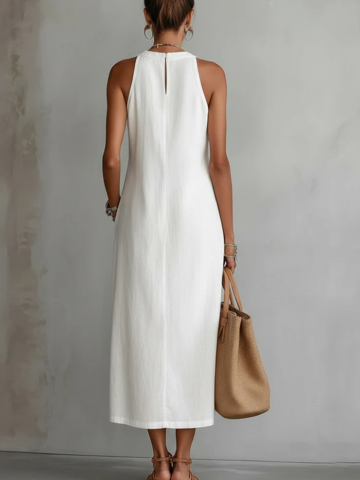 Esme | Embroidered-Panel Halter Midi Dress
