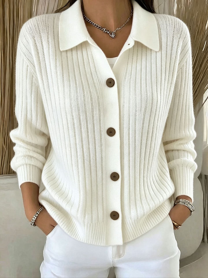 Angeline | Ribbed Collared Button-Down Cardigan