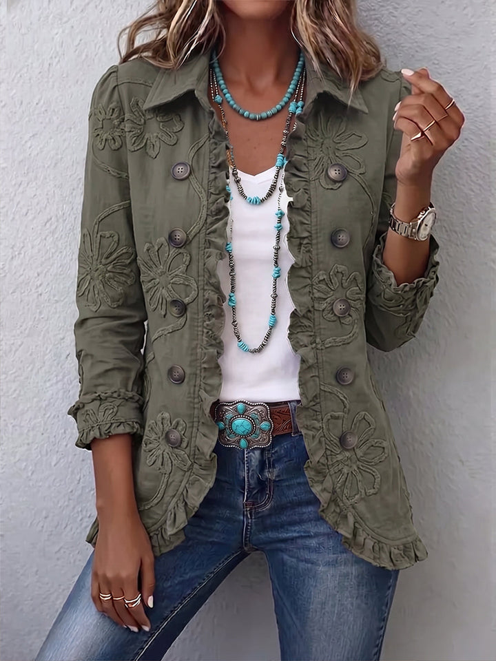 Tessa | Floral Embroidered Ruffle-Trim Jacket