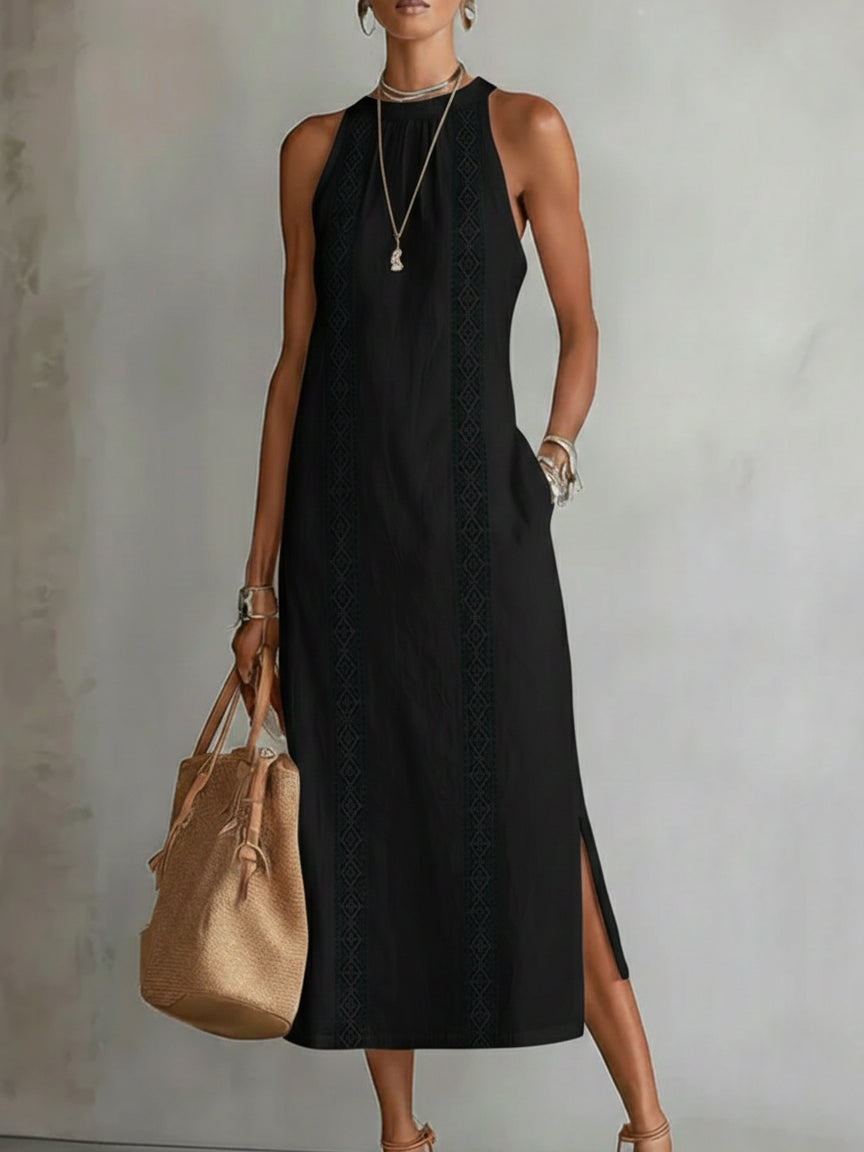 Annika | Elegant Embroidered Halter Midi Dress