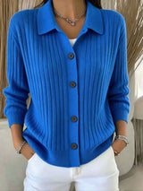 Angeline | Ribbed Collared Button-Down Cardigan