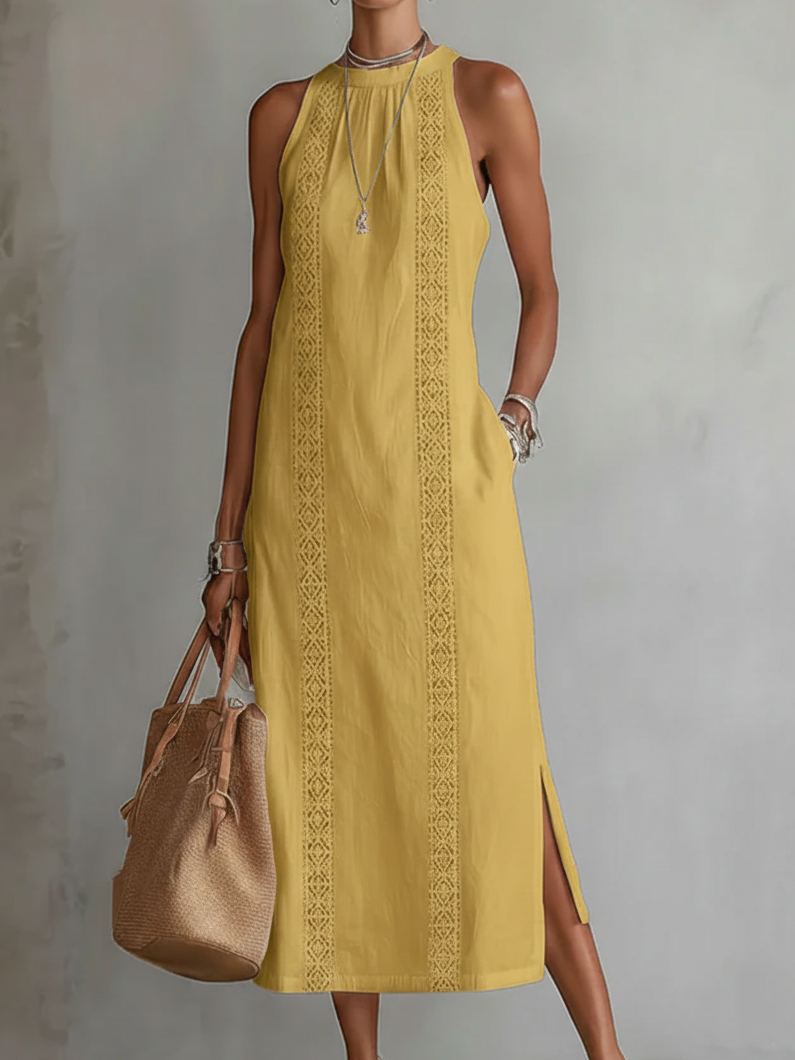 Saskia | Sleeveless Embroidered Midi Dress