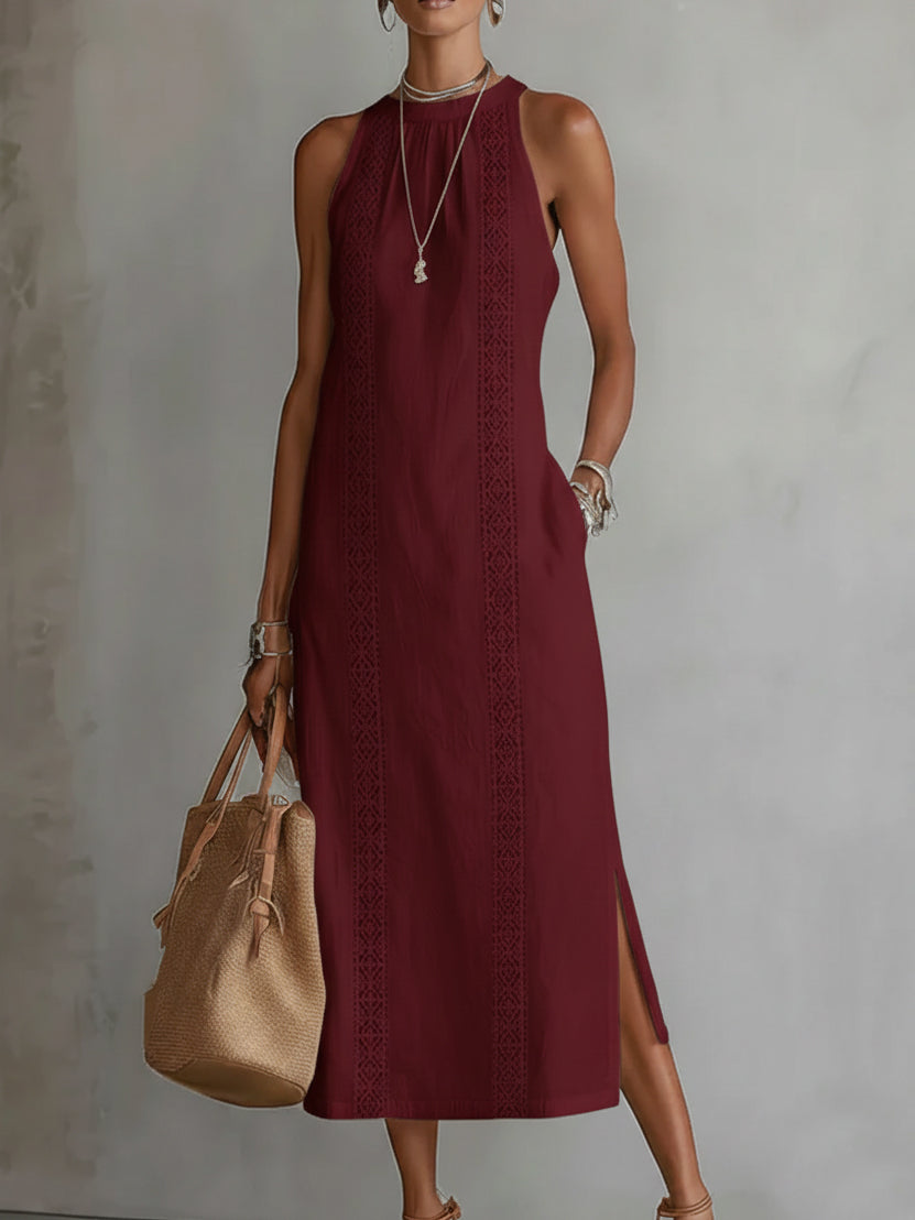 Saskia | Sleeveless Embroidered Midi Dress
