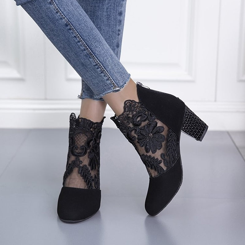Ophelia | Floral Lace Ankle Boots