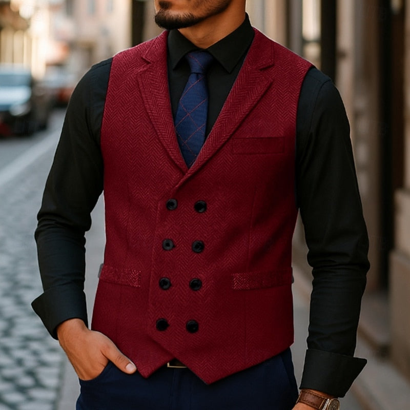 Merrick | Double-Breasted Herringbone Waistcoat