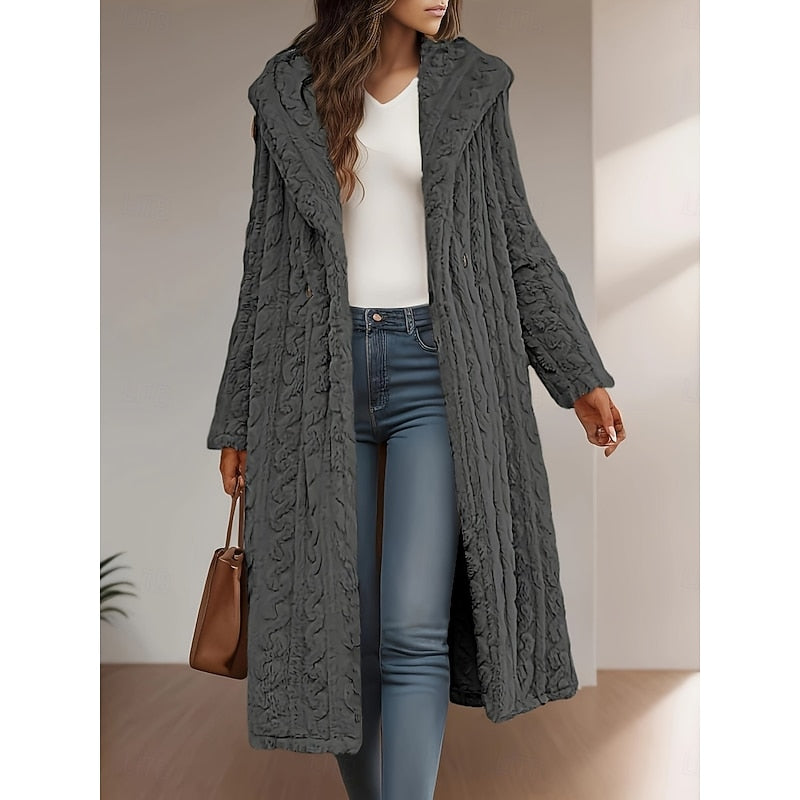 Karina | Long Hooded Open-Front Coat
