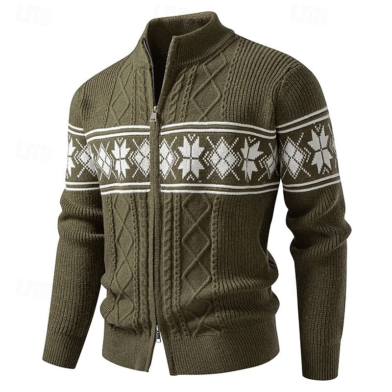 Nathaniel | Patterned Stand-Collar Zip Cardigan