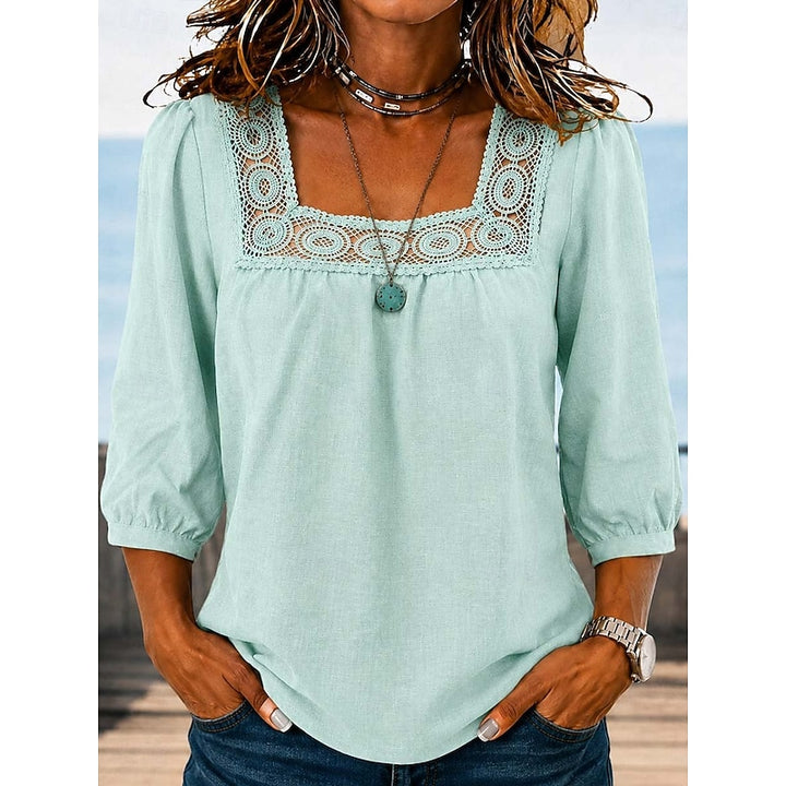 Lillian | Square-Neck Lace-Trim Blouse