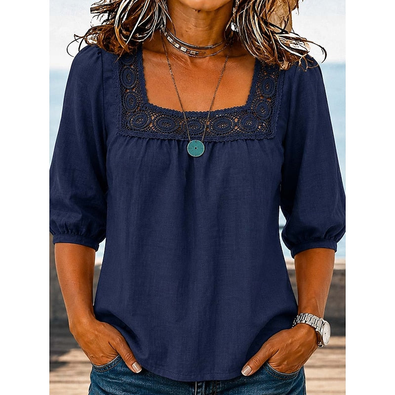 Lillian | Square-Neck Lace-Trim Blouse