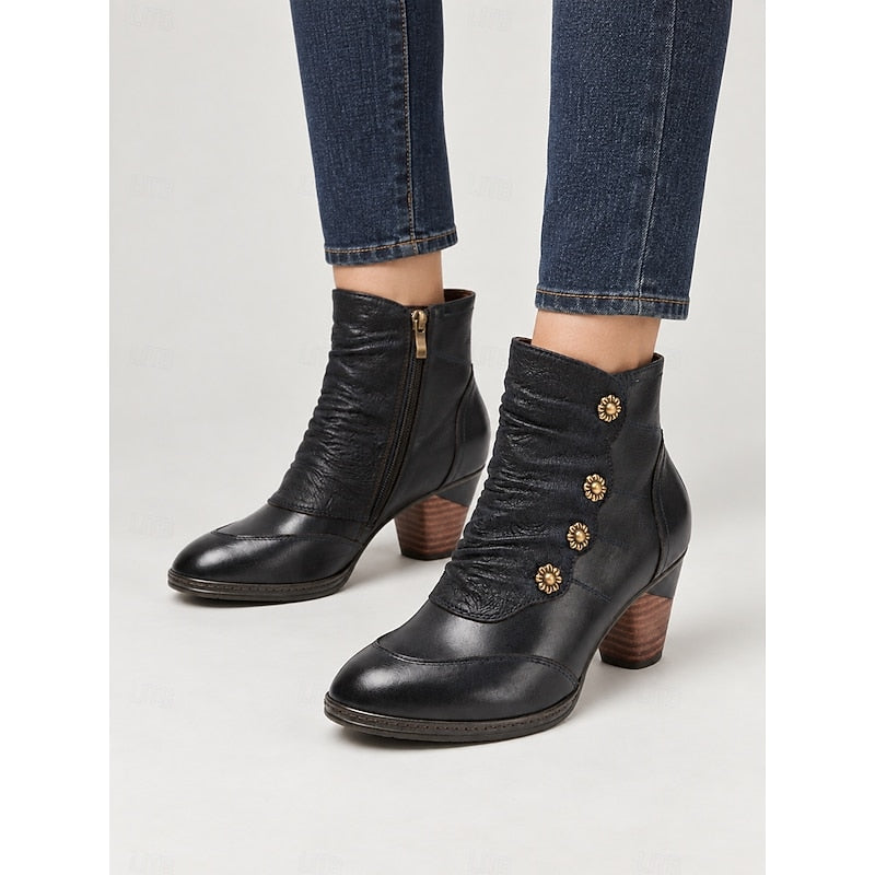 Rosabel | Ruched Block-Heel Ankle Boots