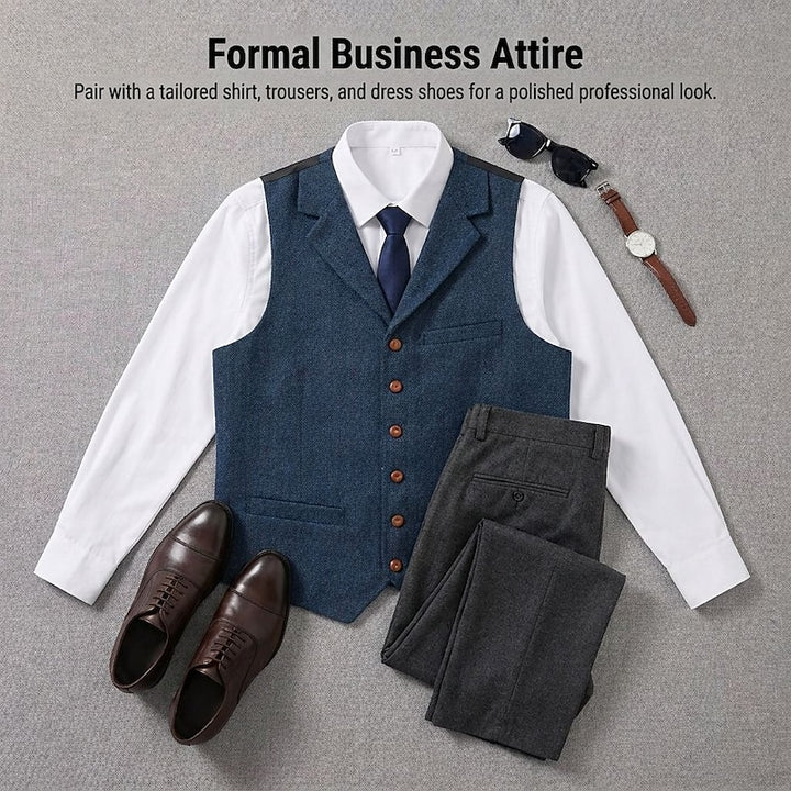 Desmond | Herringbone Single-Breasted Waistcoat