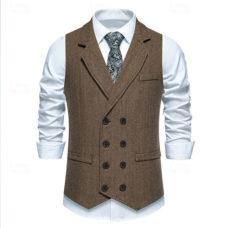 Merrick | Double-Breasted Herringbone Waistcoat