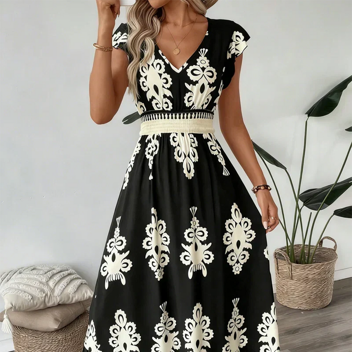 Rowena | Elegant Waist-Defining Maxi Dress