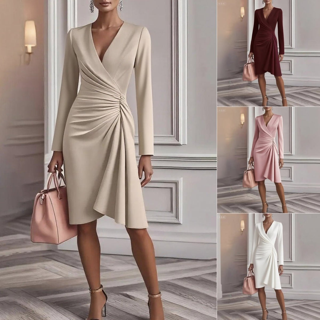 Selene | Draped V-Neck Midi Dress