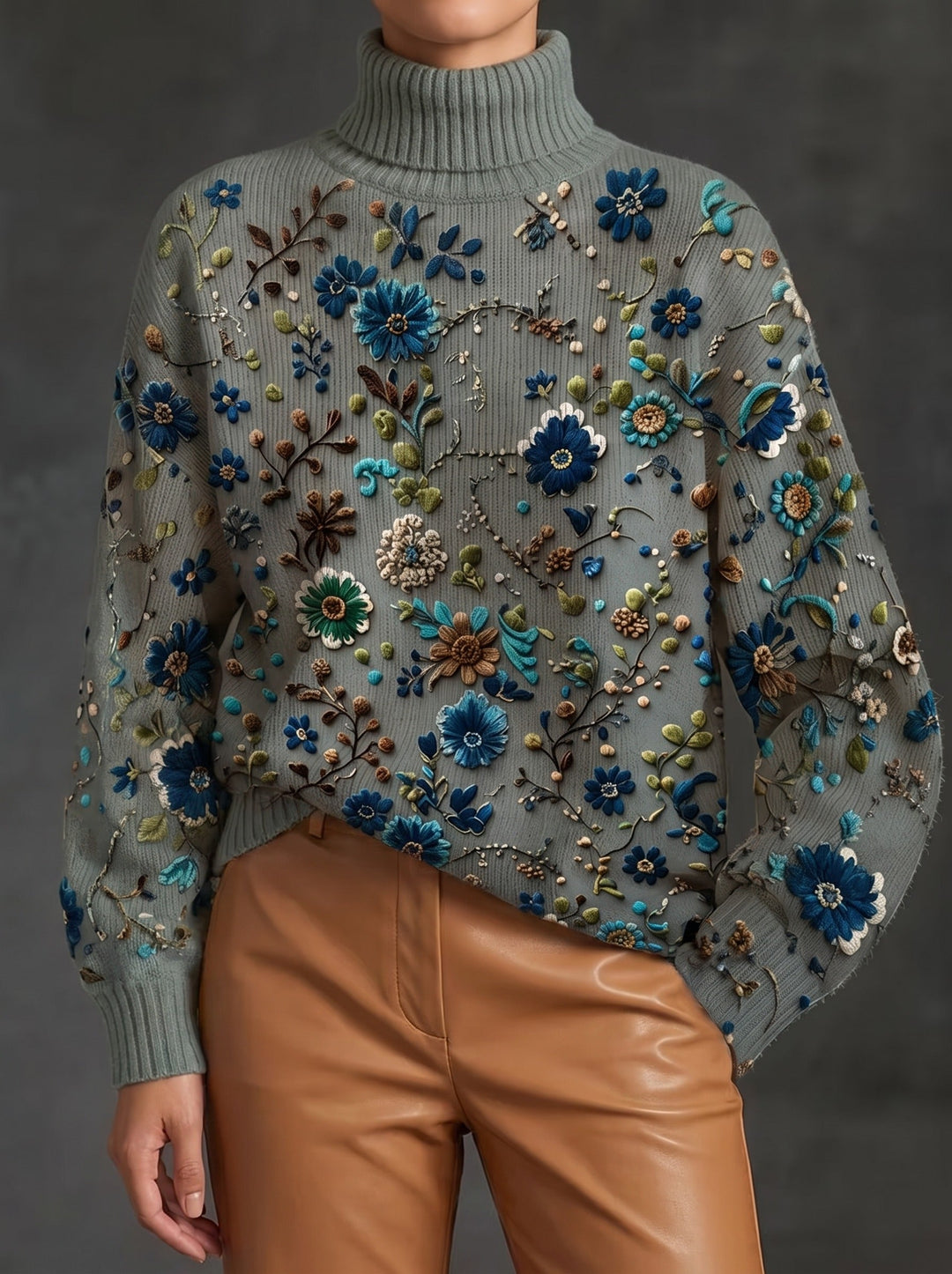 Elena | Floral Embroidered Turtleneck Jumper