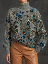 Elena | Floral Embroidered Turtleneck Jumper