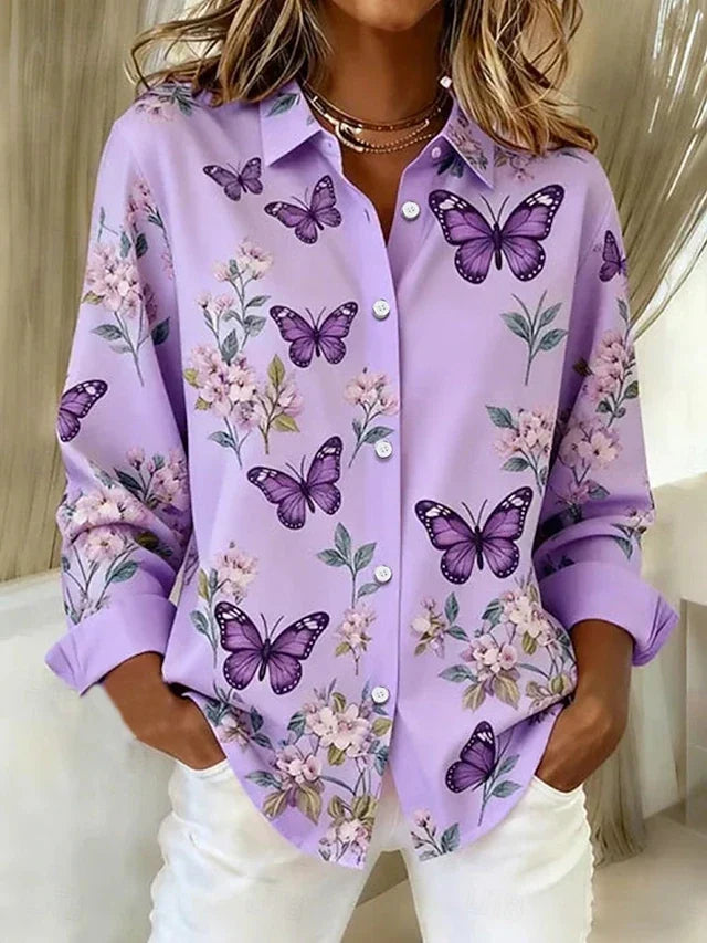 Lois | Butterfly Print Button Blouse