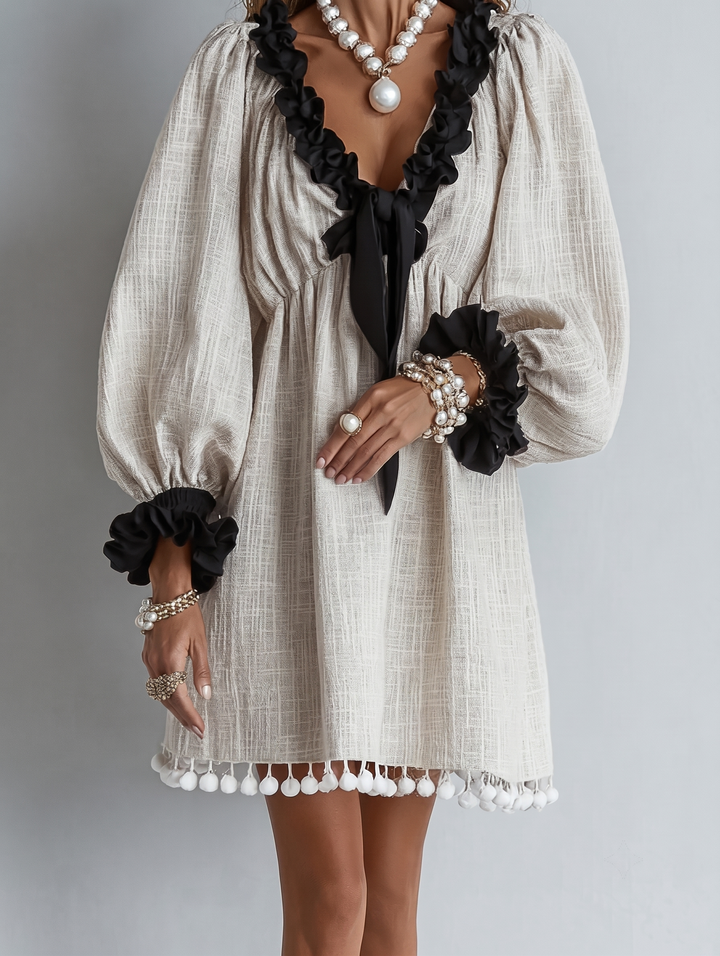 Vera | Ruffle-Trim Puff-Sleeve Mini Dress