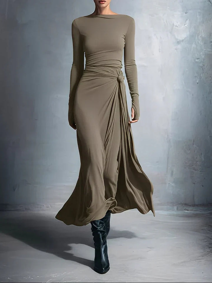 Elena | Draped Side-Knot Maxi Dress