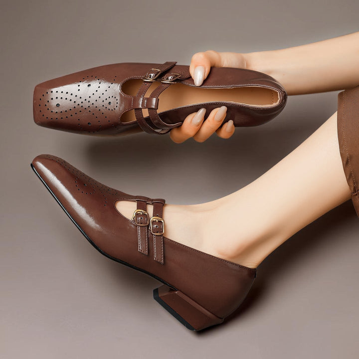 Estella | Brogued Dual-Strap Mary Jane Pumps