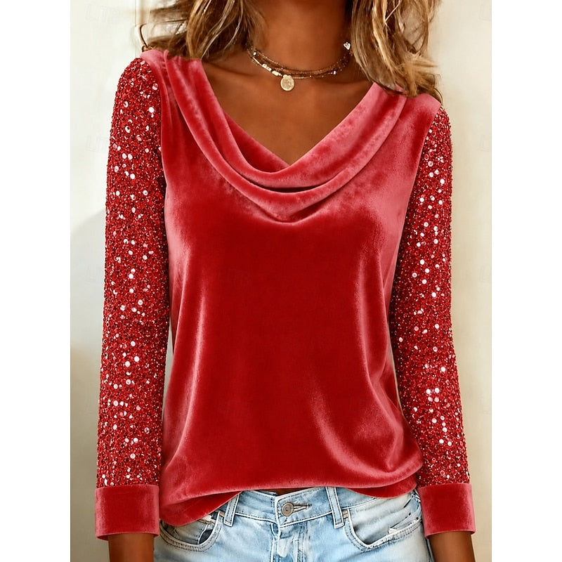 Lucinda | Shimmer-Sleeve Cowl Neck Blouse