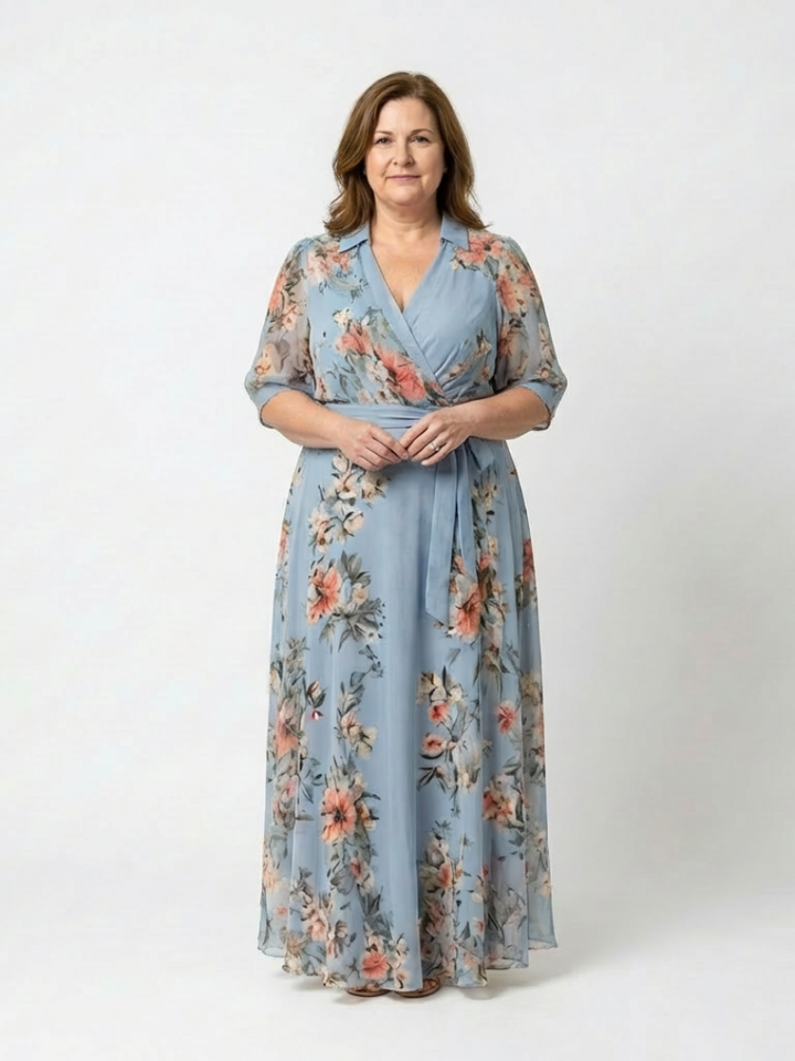 Cecily | Floral Wrap V-Neck Maxi Dress
