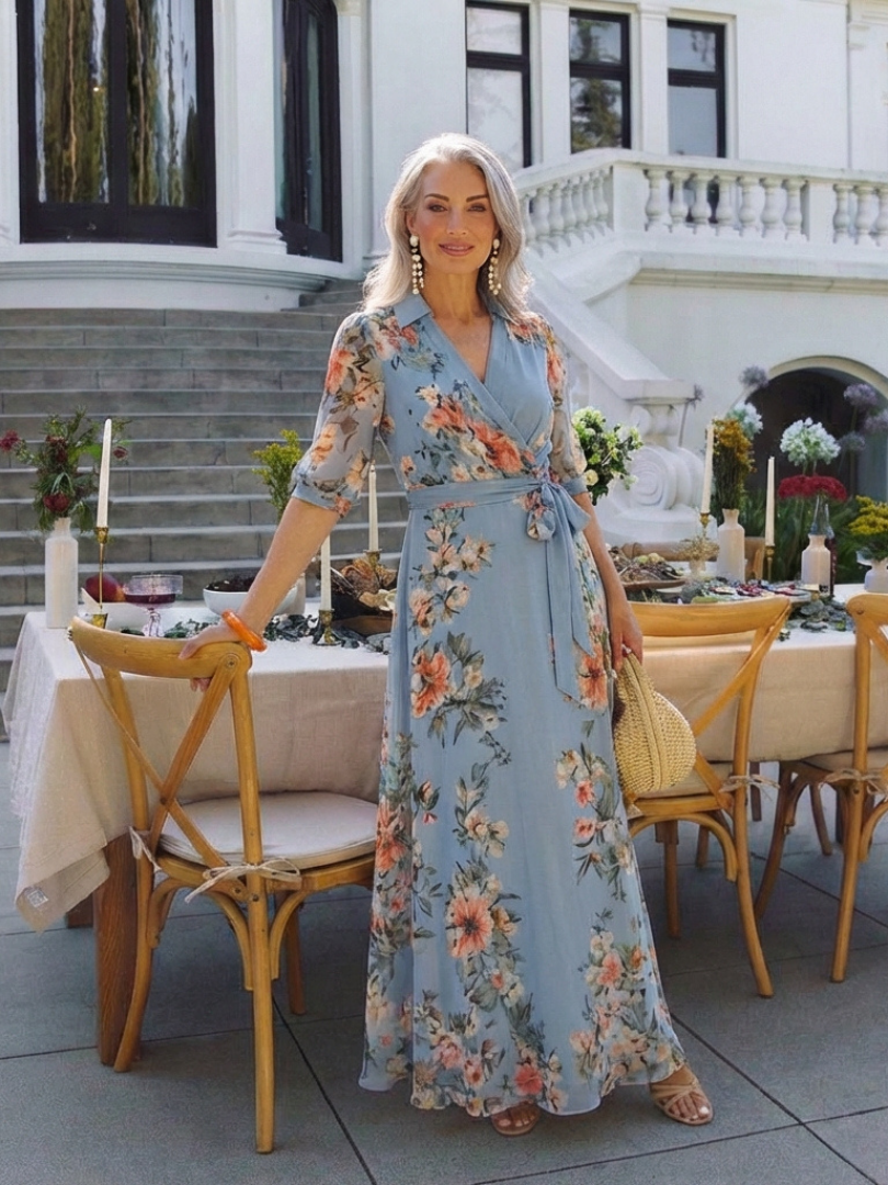 Cecily | Floral Wrap V-Neck Maxi Dress