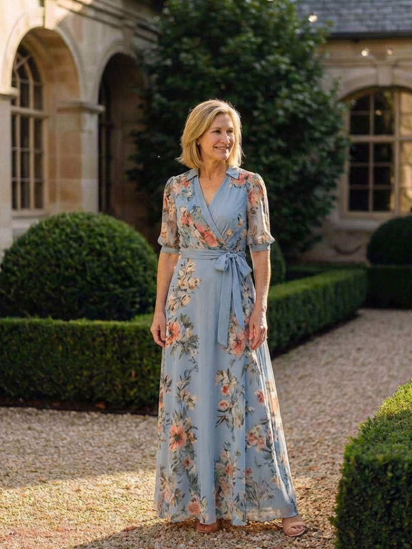 Cecily | Floral Wrap V-Neck Maxi Dress