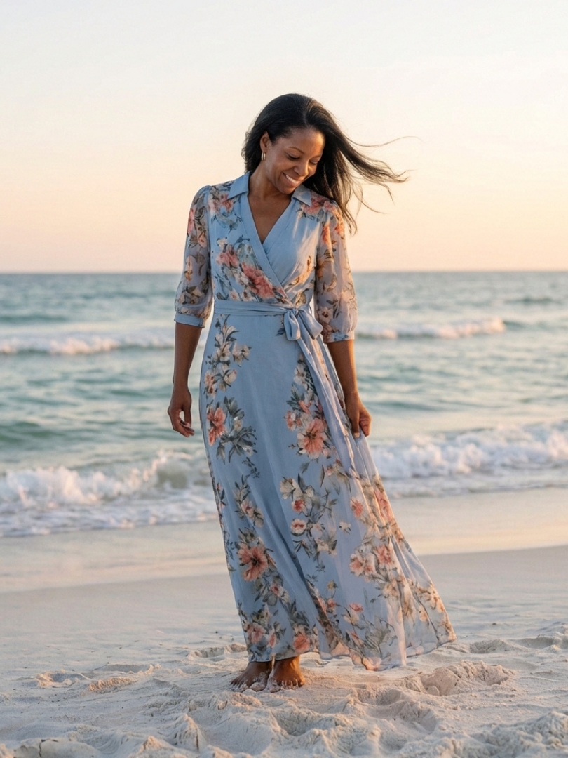 Cecily | Floral Wrap V-Neck Maxi Dress