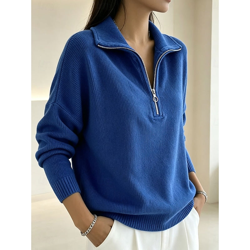 Elsie | Zip-Neck Stand Collar Pullover