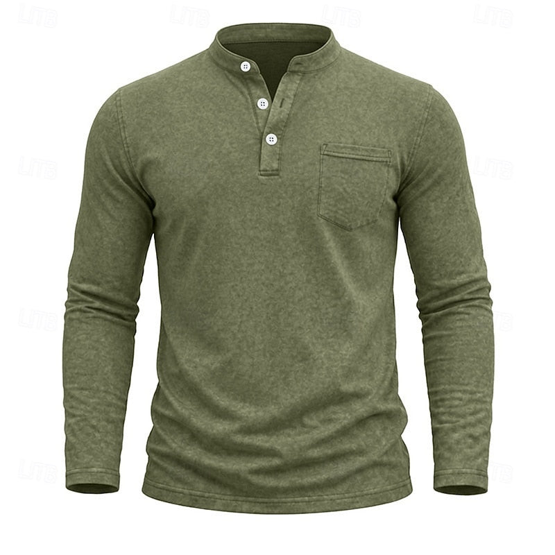 Elliot | Garment-Dyed Long Sleeve Henley Shirt