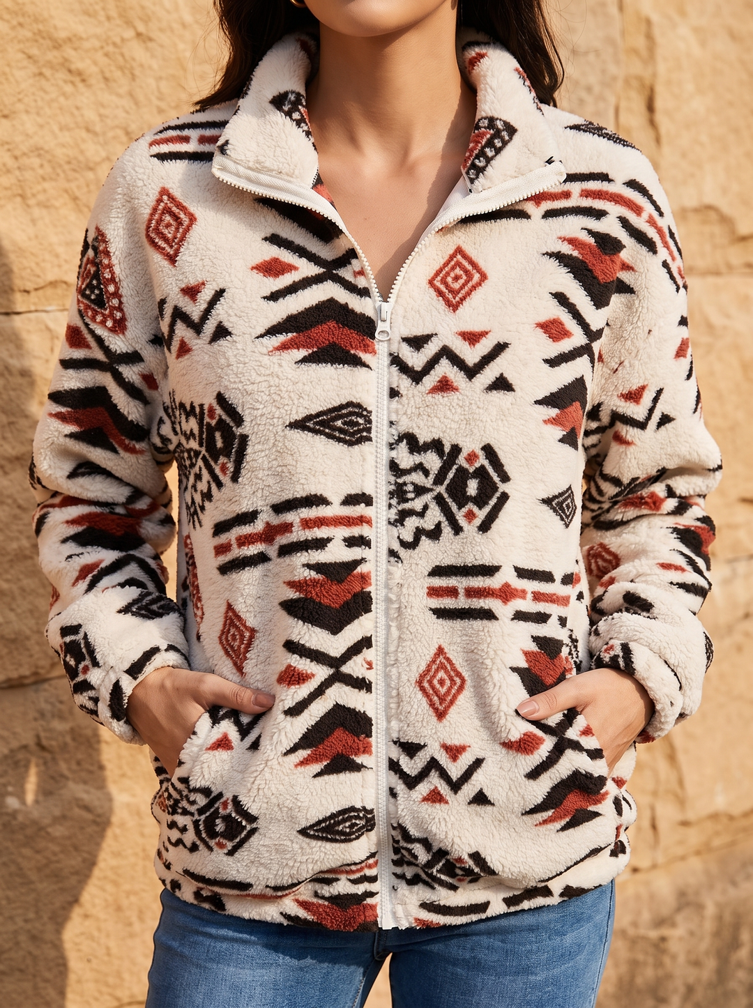 Heather | Cosy Aztec Zip-Up Jacket