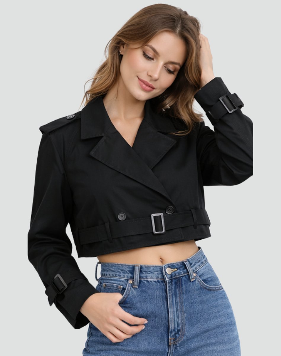 Harriet | Cropped Double-Breasted Belted Trench Jacket