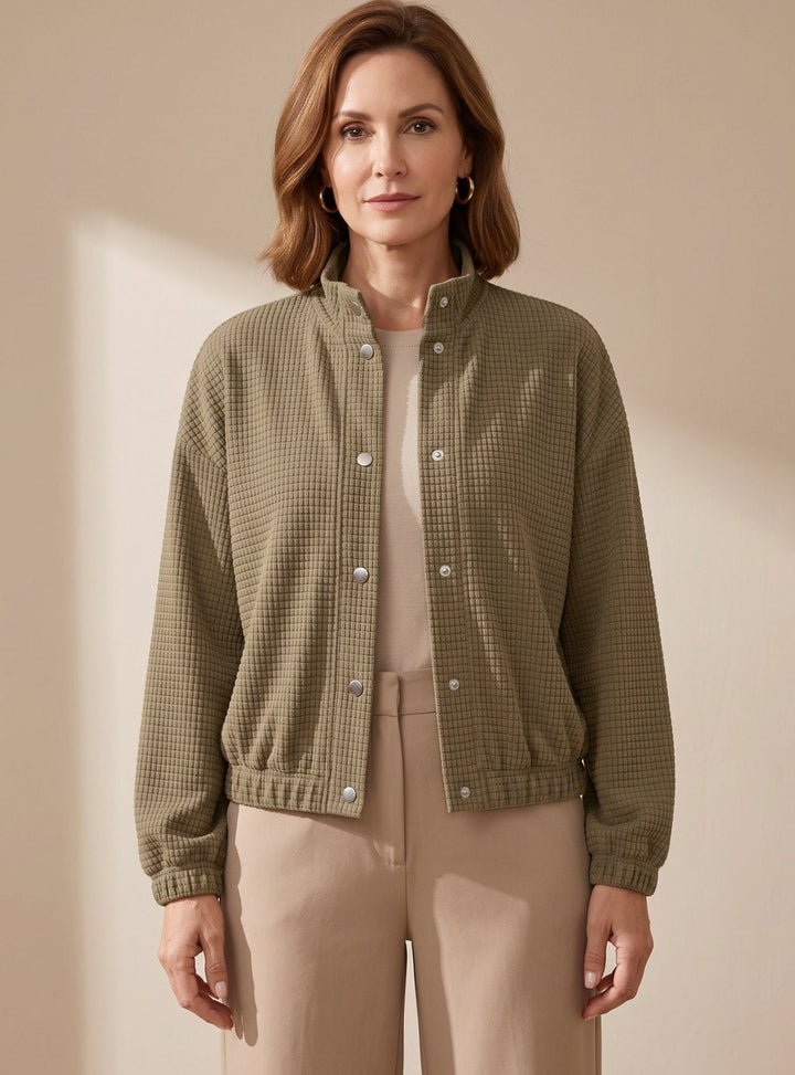 Heather | Cropped Textured Stand-Collar Jacket