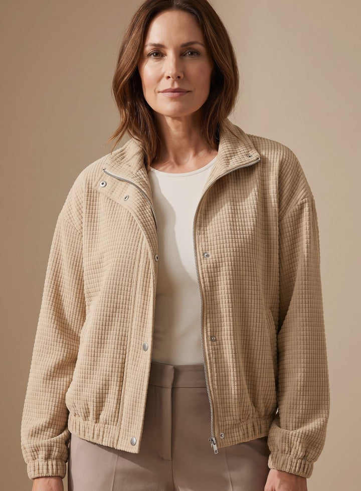 Heather | Cropped Textured Stand-Collar Jacket