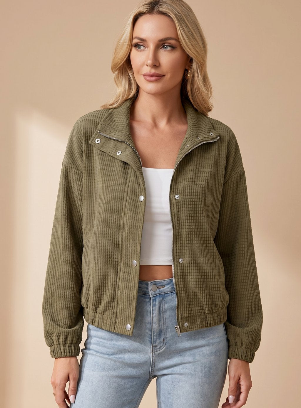 Rosalind | Cropped Textured Stand-Collar Jacket