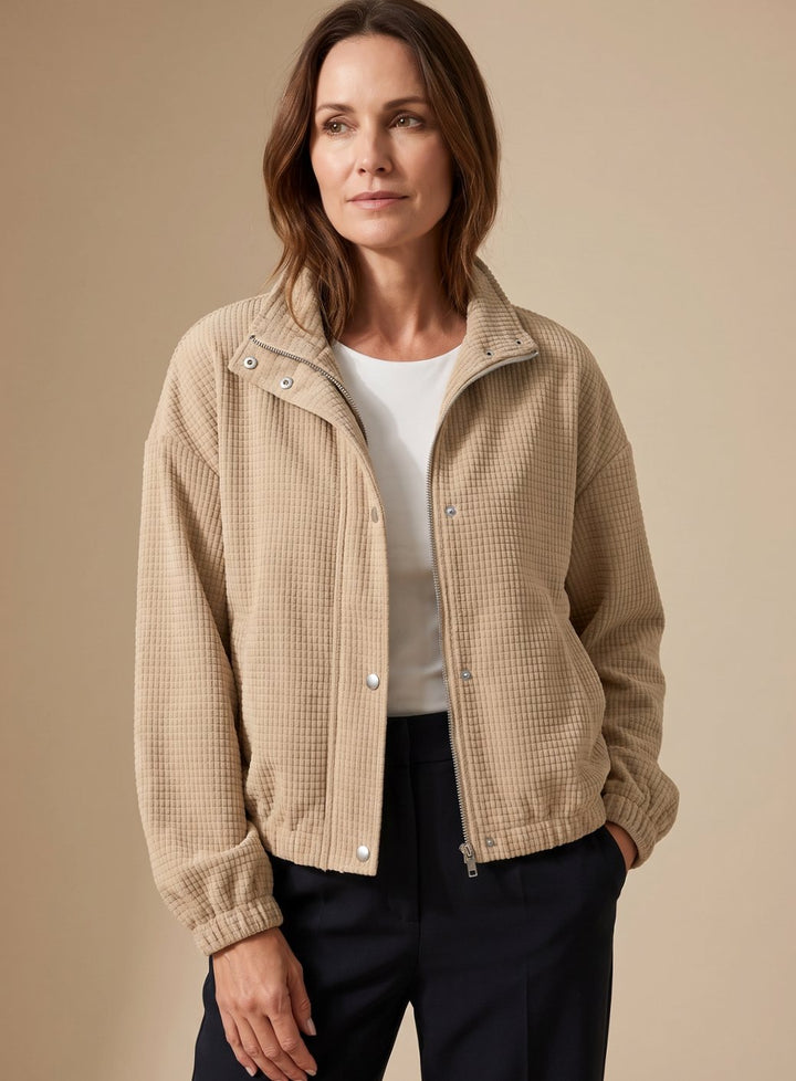 Heather | Cropped Textured Stand-Collar Jacket