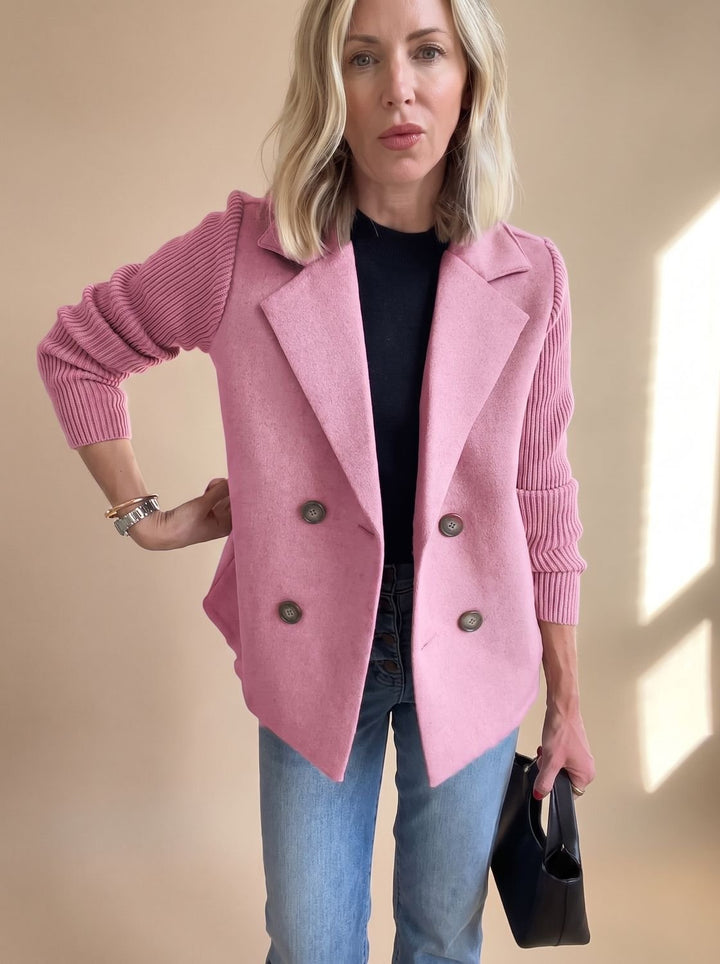 Gillian | Double-Breasted Knit-Sleeve Blazer
