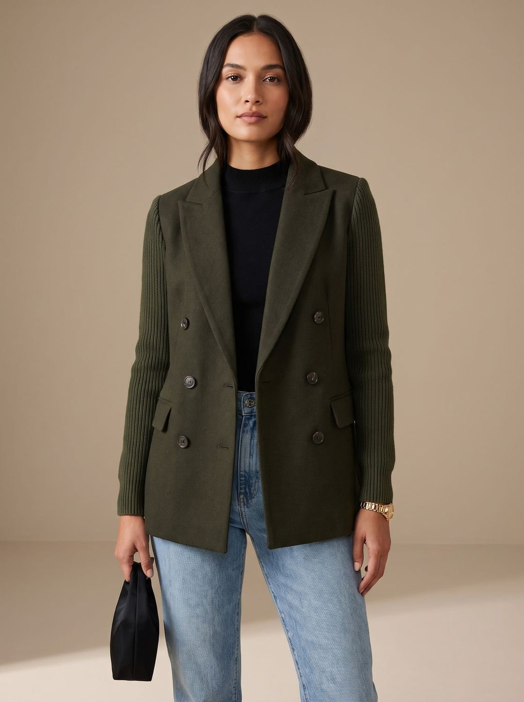 Gillian | Double-Breasted Knit-Sleeve Blazer
