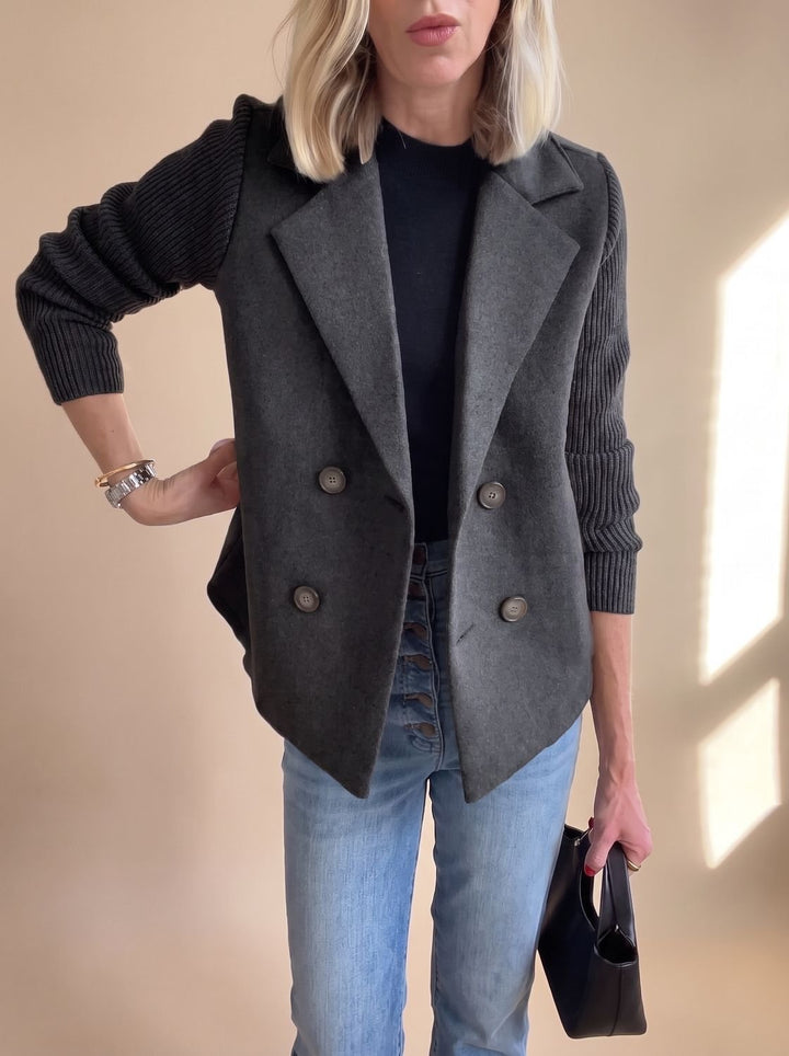 Gillian | Double-Breasted Knit-Sleeve Blazer