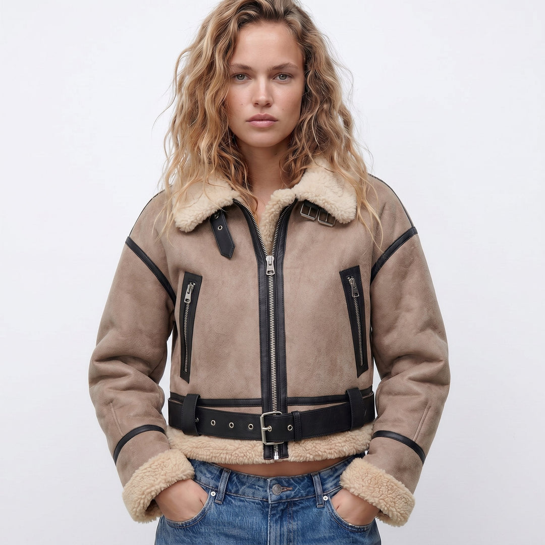 Marlena | Cosy-Trimmed Aviator Bomber Jacket