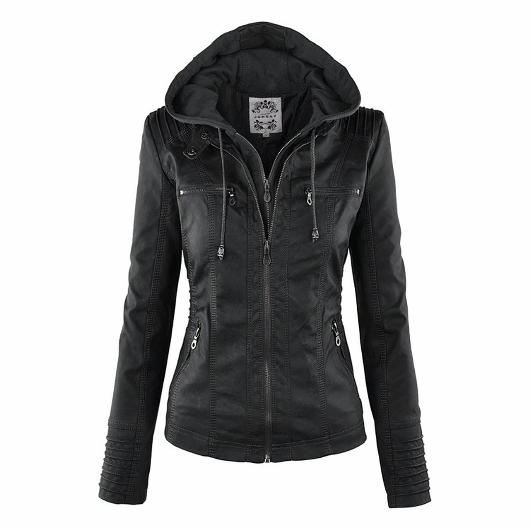 Agatha | Hooded Moto Jacket with Removable Hood