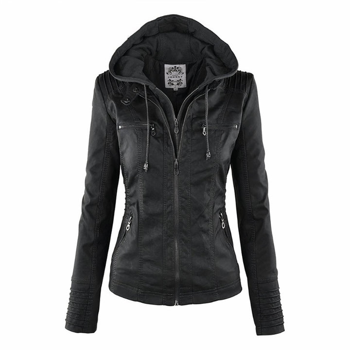 Agatha | Hooded Moto Jacket with Removable Hood