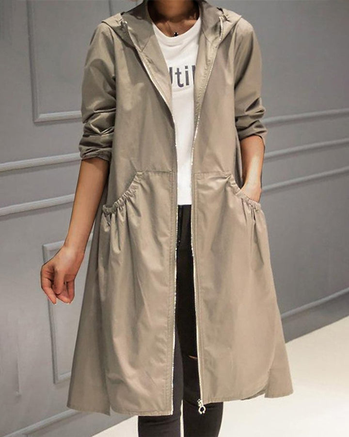 Sandra | Hooded Longline Zip-Up Coat