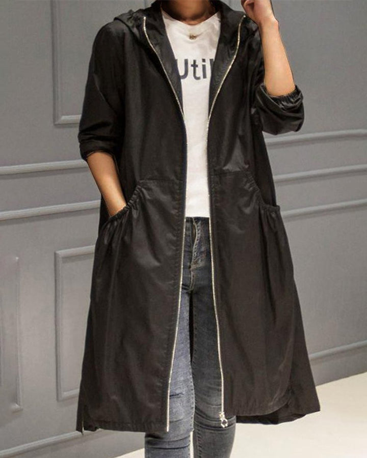 Sandra | Hooded Longline Zip-Up Coat