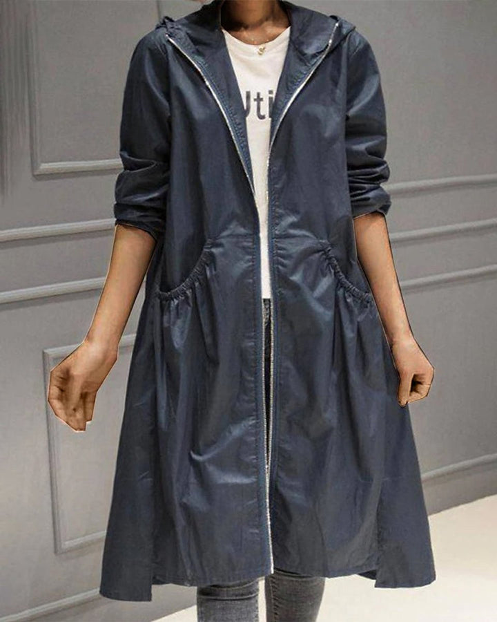 Sandra | Hooded Longline Zip-Up Coat