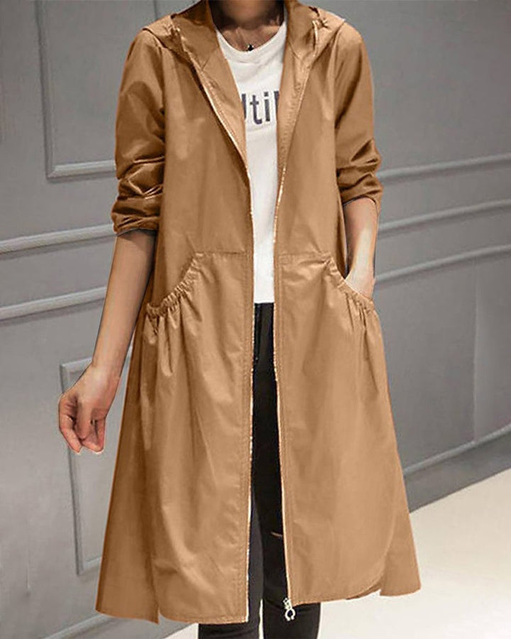 Sandra | Hooded Longline Zip-Up Coat